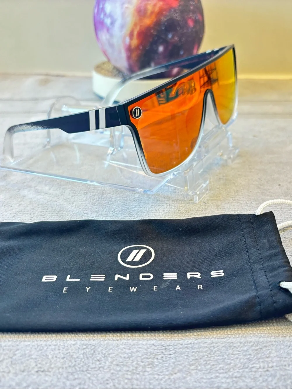 Blenders Red Explosion Polarized Mirrored Shield Sunglasses Blue Frame Red Lens
